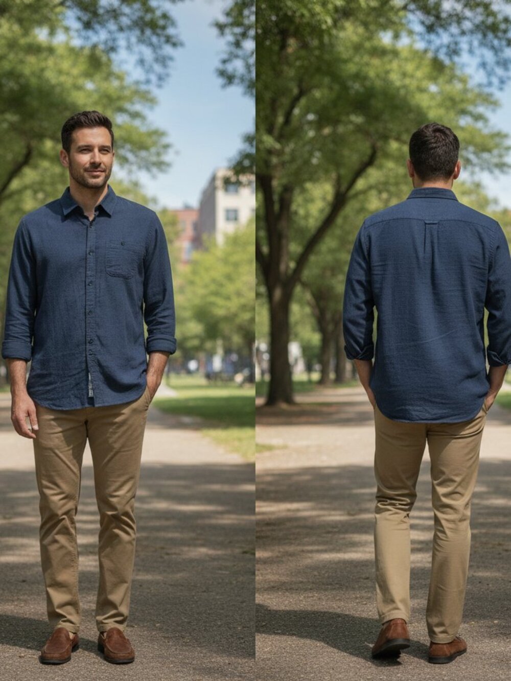 GAP Men's Button-Up Flannel HTHR Shirt Navy Heather Blue L